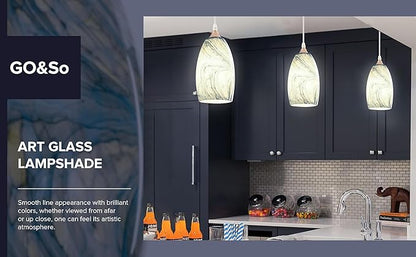 2 Pack Ink-blue Oval Glass Lamp Shade,7.8in Height,4in Diameter,1.57in Fitter,Hand Blown Art Light Fixture Glass Lamp Shade Replacement for Pendant Light Shades Only,Mini Chandelier Shades - by GO&SO