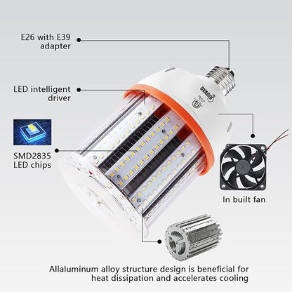 80W Led Corn light bulbs , 12000 Lumen LED Corn Bulb 800W Equivalent 5000K Daylight White Lamp,E26/E39 Medium Mogul Base,2-Pack Large Area Lights For Outdoor Indoor Warehouse Garage High Bay Lighting