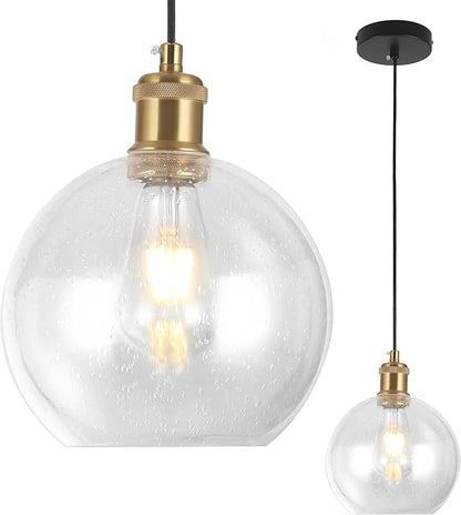 Globe Pendant Lights Kitchen Island Lighting Clear Glass Globe Pendant Light Fixtures Modern Kitchen Island Lighting for Dining Room Bedroom -9.8inch