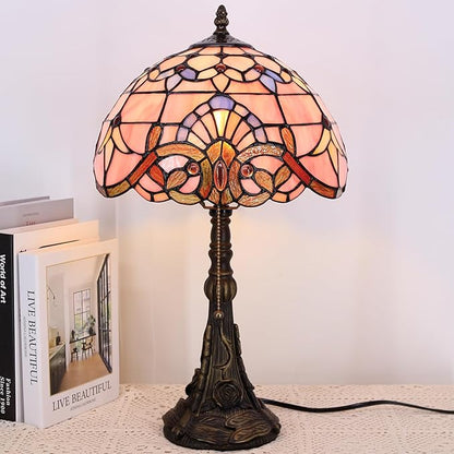Table Lamp Base Replacement Only, Wide 6 Height 19 Inch, Fit for 8, 10, 12 Inch Tiffany Style Stained Glass Lampshade, Dark Bronze Finish,Resin, Push Switch On Cord(E (W6H19 Inch))