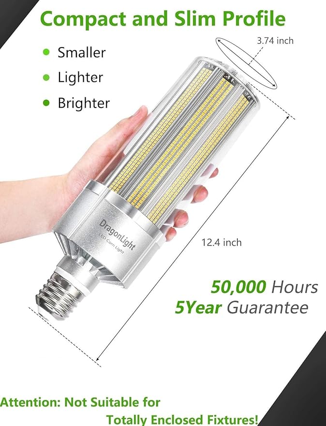 DragonLight 240W Commercial Grade Corn LED Light Bulb (1000 Watt Metal Halide/HID/HPS Replacement) E39 Large Mogul Base LED Lamp 5000K Daylight 32,400 LM for High Bay Area Lighting