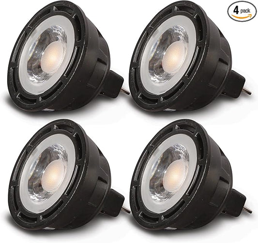 SunLight2® Premium Edition | MR16 LED Bulb 7W | 12V AC | 3000K to 1800K Dim to Warm | CRI 97+ | 24° Beam Angle GU5.3 Spotlight | Black Finish | 4 Pack | Energy Efficient Flicker Free