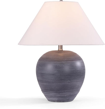 Farmhouse Ceramic Table Lamp, 18" Rustic Table Lamp with Linen Shade, Bedside Nightstand Lamps for Bedroom, Living Room, E26 Socket, Black with White Striped