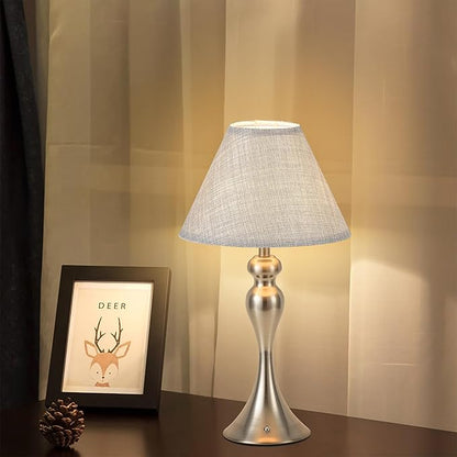 Rechargeable Cordless Table Lamps, Battery Operated Lamp with Fabric Shade for Decor, 3 Color Stepless Dimming LED Table Light, Nightstand Lamp for Nursery, Bedroom, Living Room, Home Office (Nickel)