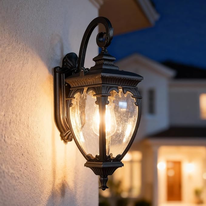 Outdoor Wall Light Fixtures, 18.7 Inch Exterior Wall Lantern Waterproof Sconce, Porch Lights with seeded Glass Shade, Outside Exterior Lights Fixtures for Patio Garage. (Bulbs Not Included)