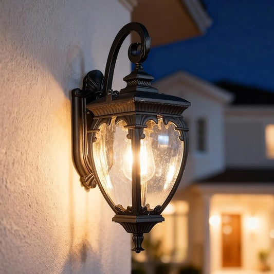 Outdoor Wall Light Fixtures, 18.7 Inch Exterior Wall Lantern Waterproof Sconce, Porch Lights with seeded Glass Shade, Outside Exterior Lights Fixtures for Patio Garage. (Bulbs Not Included)