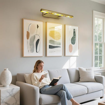 Brass Picture Lights for Wall, 30" Linear Picture Light Hardwired, 4-Light Brush Gold Art Light, Dimmable Gallery Light for Paintings, Warm White 270° Picture Frame Lights for Bathroom, Living Room
