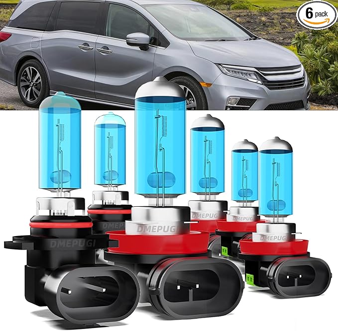 Compatible With Honda Odyssey 2011-2020 halogen Headlight Bulbs Front Bulb Bright Light halogens Combo, 9005/HB3/H10 High Beam + H11/H8/H9 Low Beams + H11 Fog Lights,Plug N Play, 6 Pack