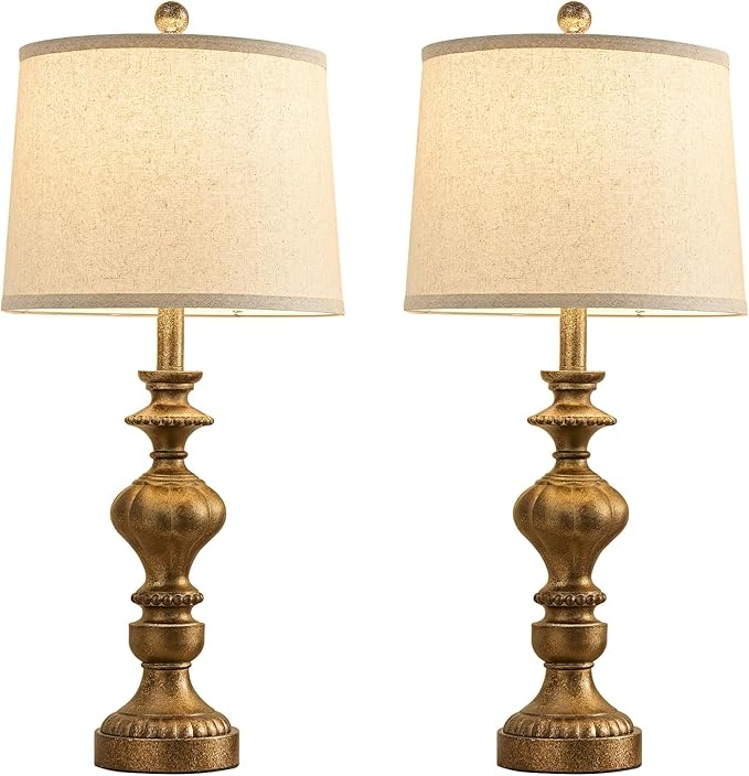 27.5" Farmhouse Table Lamps Set of 2 Bedside Nightstand Lamp with USB C+A Ports & AC Outlet, 3 Way Dimmable Lamps for Bedroom Living Room Office Rustic Lamp (Rotary Switch-Copper)