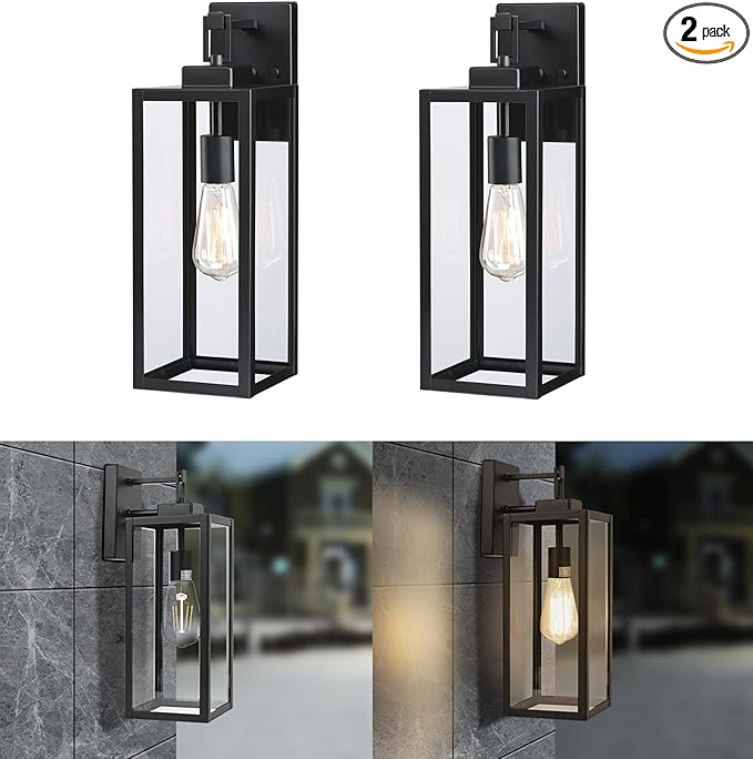 2 Pack Large Outdoor Wall Sconce, 18 Inch Black Wall Lantern Large Size Porch Light for House Outside Wall Light Fixture for Garage, Patio Light with with Glass Shade, E26 Socket