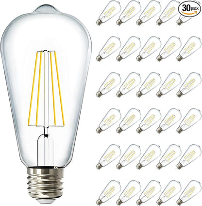 Sunco 30 Pack Dusk to Dawn LED Outdoor Lights Bulb, ST64 Edison Style Automatic Light Sensing Bulbs, 800 LM, 7W (60W Equivalent), 2700K Soft White, E26 Base UL