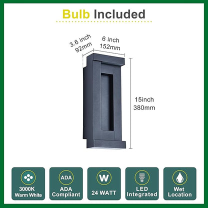 Modern Outdoor Wall Light,Integrated LED 24W 2200LM 3000K,Porch & Patio Lights,IP65 Waterproof for Decor,Triac Dimmable,Voltage 120-277V Suitable for Global Use, 2 Pack Textured Black.