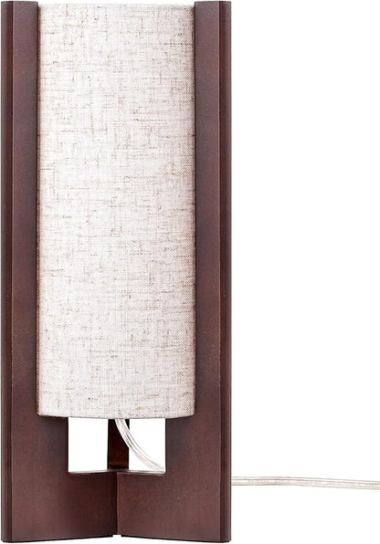 EDISHINE Wood Table Lamp, 13.5" Small Bedside Lamp, Beige Linen Shade, Rose Wood Cylinder Nightstand Lamp for Bedroom Living Room, On-Off Line Switch, E26 Base (Bulb Not Included)