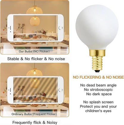 XININSUN Frosted G16.5 globe light bulb,e12 Round Candelabra Bulb 60 watt,6W Chandelier Light Bulbs,Milky White Candelabra LED Bulb,Dimmable,6W 3000K Soft White 600lm,6Pack