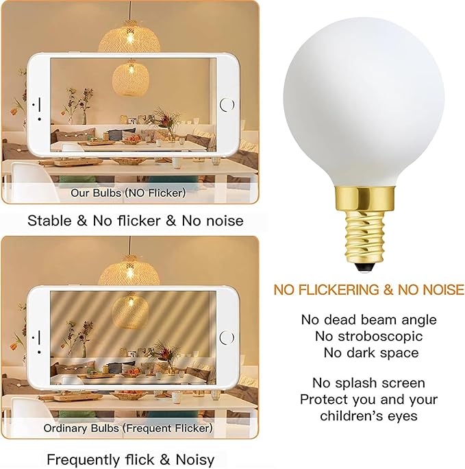XININSUN Frosted G16.5 globe light bulb,e12 Round Candelabra Bulb 40 watt,4W Chandelier Light Bulbs,Milky White Candelabra LED Bulb,Dimmable,4W 4000K Daylight 400lm,6Pack