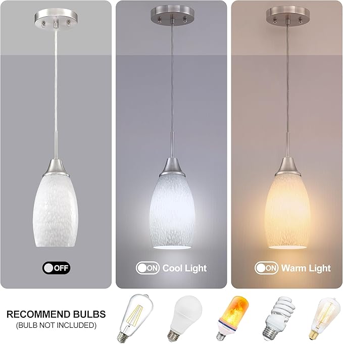 Mini Glass Pendant Light 4.72" with Handblown Milk White Marble Art Glass Hanging Light 3-Pack Oval Ceiling Hanging Light Fixture for Dining Room Kitchen Island Cafe Foyer Hallway