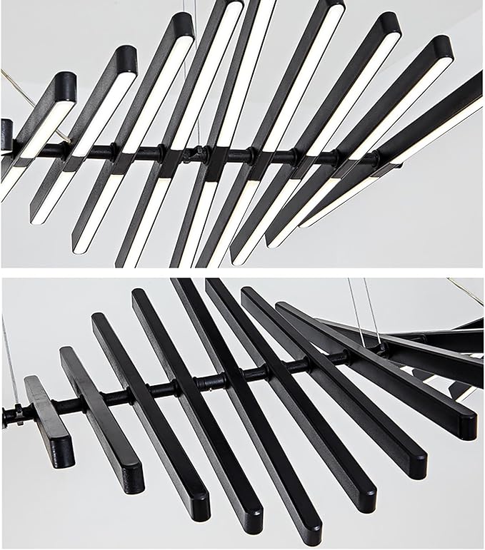 JAYMP Designer Chandelier Modern Dimmable LED Pendant Light, Adjustable Strip Light Bar, Remote Control Kitchen Island Dining Room Hanging Lamp, Matte Black 40lights
