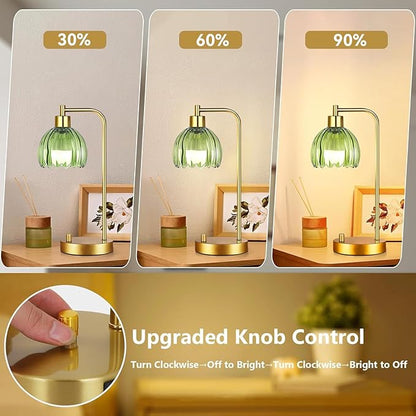 Green Table Lamp Set of 2,Small Glass Bedside Lamps Dimmable Boho Bedroom Lamp with Tulip Flower Lamp Shade,Gold Vintage Mid Century Modern Mini Nightstand Lamp for Bedroom Living Room