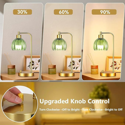 Green Table Lamp Set of 2,Small Glass Bedside Lamps Dimmable Boho Bedroom Lamp with Tulip Flower Lamp Shade,Gold Vintage Mid Century Modern Mini Nightstand Lamp for Bedroom Living Room