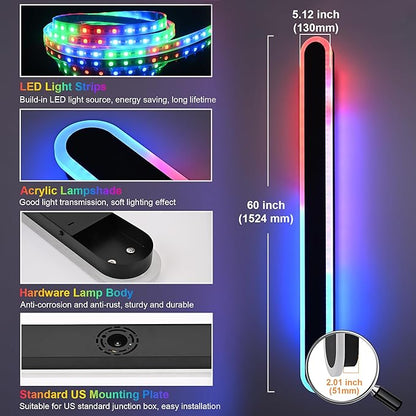 TODOLUZ 2-Pack 60-Inch RGB Long Linear Outdoor Wall Light Fixture, IP65 Waterproof 36W Dimmable LED Wall Sconce Lighting with Remote Control for Garage Doorway