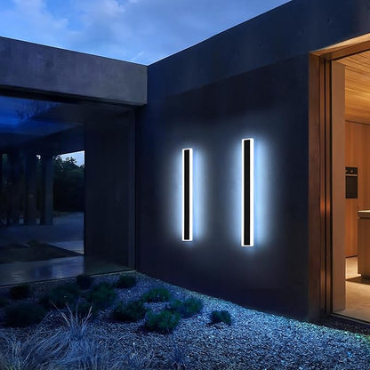 Mikeru 2Pack 23.6inch Long Led Wall Light, 6000k Cool White Modern Outdoor Wall Light Ip65 Waterproof Black Acrylic Porch Exterior Lighting Fixtures, Exterior Wall Mount Lights