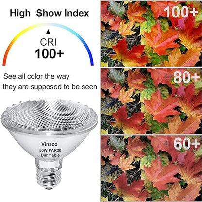 Vinaco PAR30 Halogen Bulb 50W 120V E26 Base, 6 Pack PAR30 Short Neck Halogen Long Lifespan，50W PAR 30 Dimmable 3000k Warm White，High Out PAR 30 Flood Light Instead for Flood Light Bulb Outdoor.…
