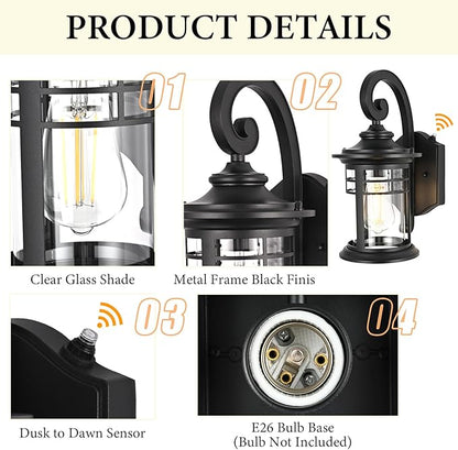 Outdoor Wall Lights Dusk to Dawn Porch Light, Exterior Lighting Fixtures Dawn to Dusk Outdoor Light Fixture Exterior Wall Sconce Lighting for House Patio