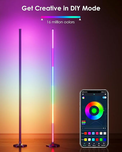 2PCS RGB+W Corner Floor Lamp, 65" Color Changing 24V LED Floor Lamp with Cool White Bluetooth APP Remote Control Music Sync Atmospheres Lamp 16 Million DIY Colors for Living Room Bedroom