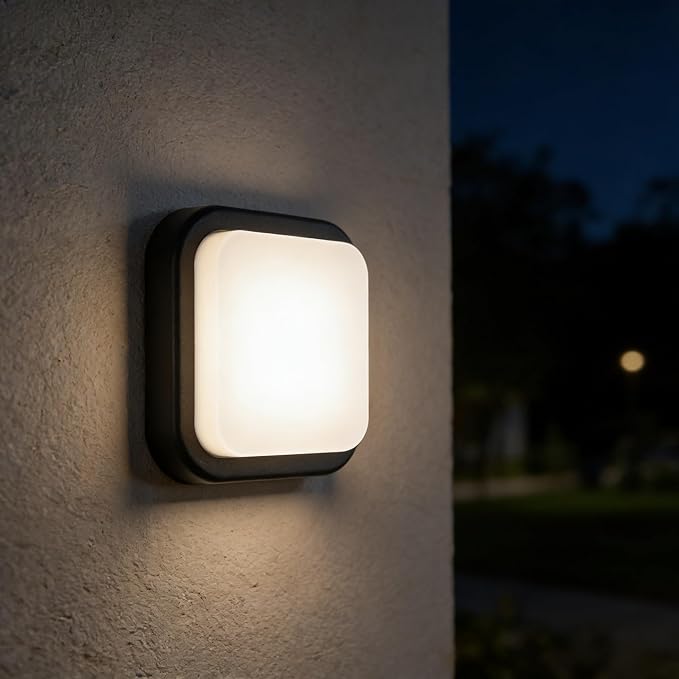 LANFU LED Modern Square Outdoor Wall Sconce Light 3000K Outside Light for House Patio, Black Warm White, IP64 Waterproof Exterior Wall（7inch）