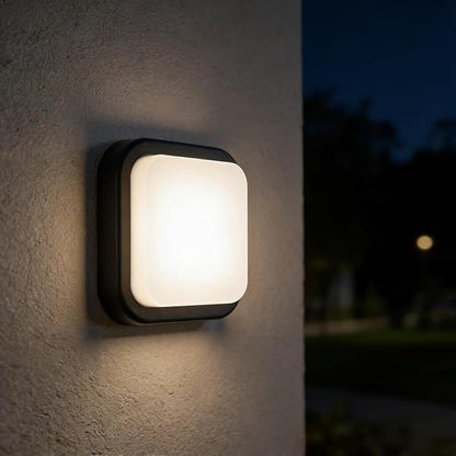 LANFU LED Modern Square Outdoor Wall Sconce Light 3000K Outside Light for House Patio, Black Warm White, IP64 Waterproof Exterior Wall（7inch）