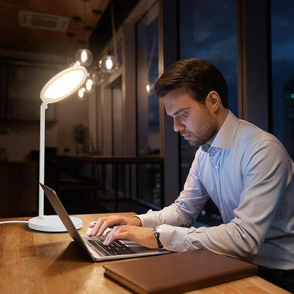 LED Desk Lamp With Swing Arm and Flexible Neck - 3CCT Table Lamp for Home, Office, College Dorm - Tall Lamp With Shade for Children Reading, Study - Eye-Care Touch Control