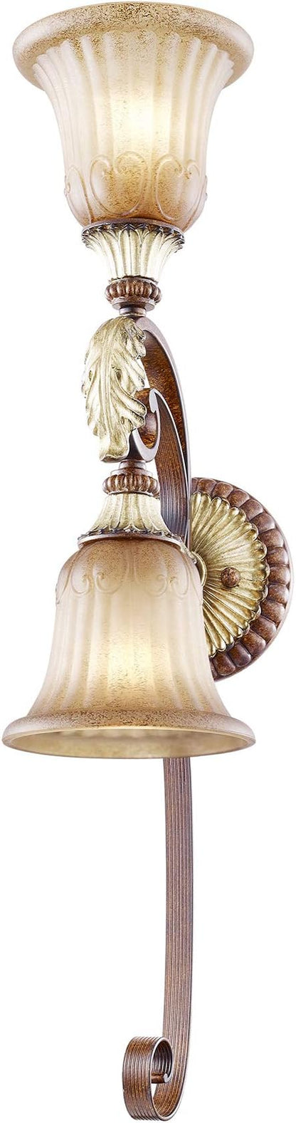 Livex Lighting 8572-63 Villa Verona 2 Light Verona Bronze Finish Wall Sconce with Aged Gold Leaf Accents and Rustic Art Glass