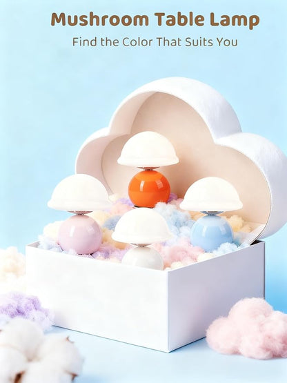 Mushroom Table Lamp for Bedroom, Cozy Bedside Lamp with Glass Shade, Stepless Dimmable Nightstand Lamp for Relaxing Bedroom Decor & Aesthetic Home (Blue)