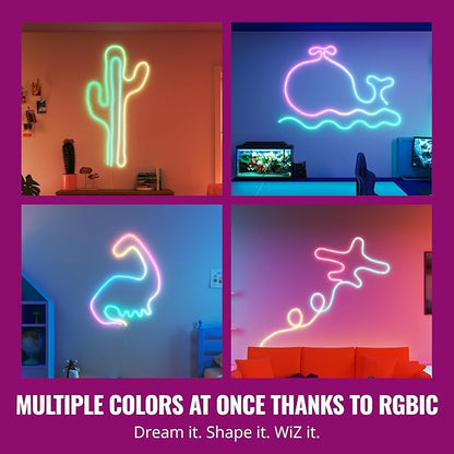 WiZ Connected Neon Smart Flex Strip, 32.8 ft (Two 16.4ft Flex LED Strips), 16 Million Colors, Shades of White, RGBIC Lighting, Connects to Wi-Fi, Voice/App Control