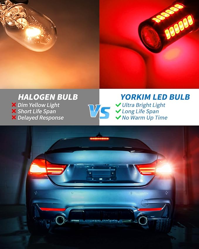 Yorkim 7440 Led Bulb Bright Red Lights, T20 Led Bulbs, 7443 Led, 7441 Led, W21W Led, 7444 Bulbs, for reverse/backup/brake light - 5730 33 SMD pack of 2