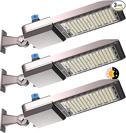 Lightdot 400W(486x1W) LED Parking Lot Light 5000K Arm Mount Parking Lot Lighting (60000Lm Eqv 1600W HPS) ETL Listed LED Pole Lights Outdoor with Smart Dusk to Dawn Photocell for Yard/Driveway-3Pack