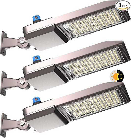 Lightdot 400W(486x1W) LED Parking Lot Light 5000K Arm Mount Parking Lot Lighting (60000Lm Eqv 1600W HPS) ETL Listed LED Pole Lights Outdoor with Smart Dusk to Dawn Photocell for Yard/Driveway-3Pack