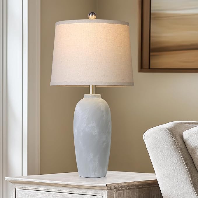25“ Jar Table Lamps Set of 2, Ceramic Bedside Lamps for Bedroom, Grey Farmhouse Nightstand Lamps for Living Room