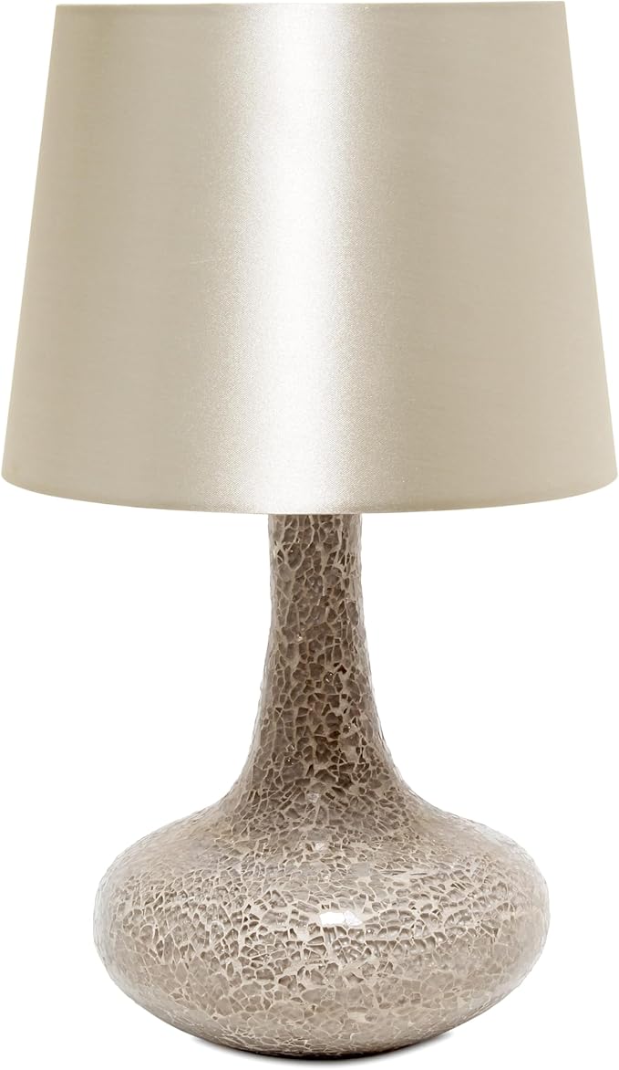 Simple Designs LT1143-CHA Colored Glass Fusion Montage Table Lamp and Matching Faux Silk Shade for Entryway, Living Room, Hallway, Bedroom, Office, Champagne