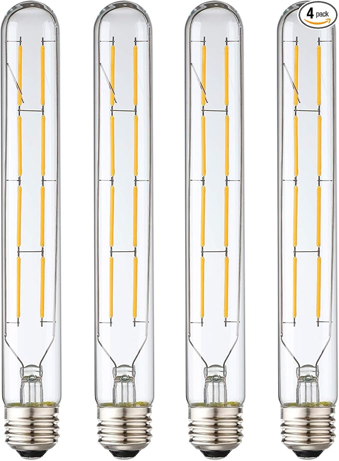 Leools T10 Led Bulb,8W Dimmable Edison Led Tubular Bulb T10/T30,8.9 Inch Long Tubular Light Bulb,800LM,75 Watt Equivalent, Soft White 3000K,E26 Base,4-Pack.