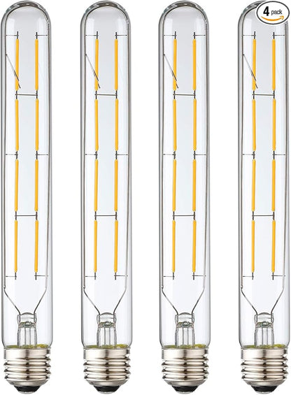 Leools T10 Led Bulb,8W Dimmable Edison Led Tubular Bulb T10/T30,8.9 Inch Long Tubular Light Bulb,800LM,75 Watt Equivalent, Soft White 3000K,E26 Base,4-Pack.