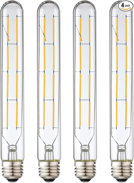 Leools T10 Led Bulb,8W Dimmable Edison Led Tubular Bulb T10/T30,8.9 Inch Long Tubular Light Bulb,800LM,75 Watt Equivalent, Soft White 3000K,E26 Base,4-Pack.