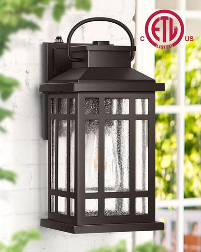 Exterior Lighting Fixtures, Oil Rubbed Bronze Dusk to Dawn Outdoor Light, 100% Aluminum Outdoor Porch Lights Wall Mount, Waterproof Exterior Wall Sconce for Patio, 2-pack Outside Garage Lantern