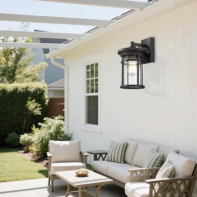Casia Outdoor Wall Sconces, Exterior Wall Lantern, Farmhouse Porch Lighting Fixture, Front Door Mounted Lights, Outside Lighting Lamp for Patio, Porch, Garden,Balcony (Black, 12" H)