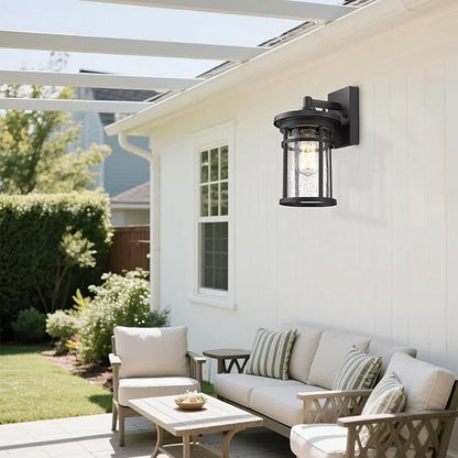 Casia Outdoor Wall Sconces, Exterior Wall Lantern, Farmhouse Porch Lighting Fixture, Front Door Mounted Lights, Outside Lighting Lamp for Patio, Porch, Garden,Balcony (Black, 12" H)