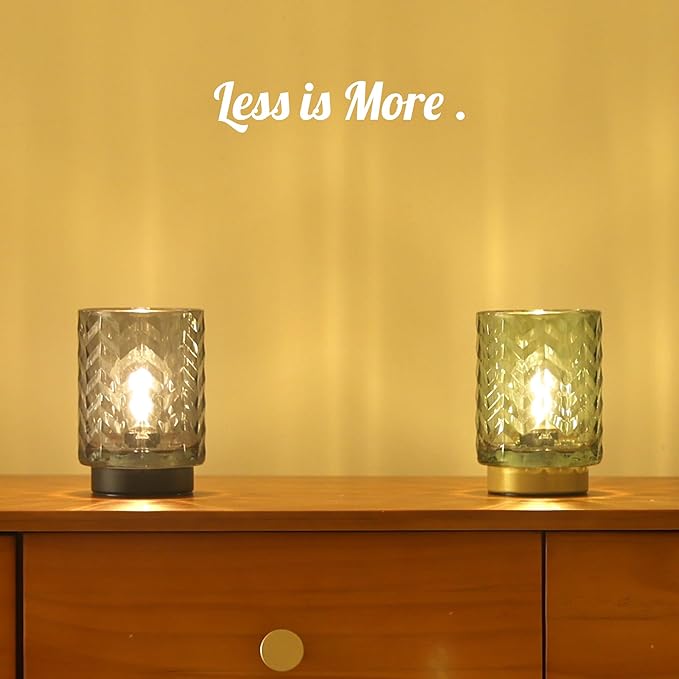Battery Operated Lamp with Timer, Small Table Lamp for Office Desk Decor, Glass Cordless Lamp Bedside Cozy Light for Living Room Aesthetic, Entryway Wave Design-Grey