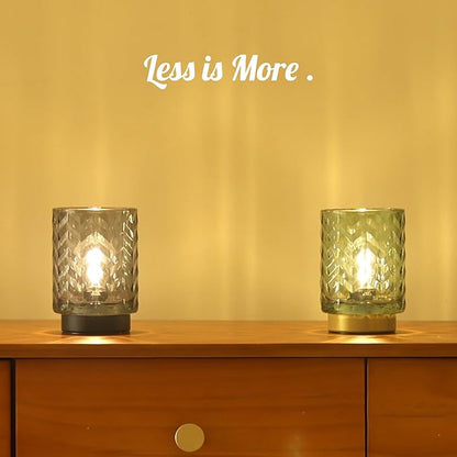 Battery Operated Lamp with Timer, Small Table Lamp for Office Desk Decor, Glass Cordless Lamp Bedside Cozy Light for Living Room Aesthetic, Entryway Wave Design-Grey