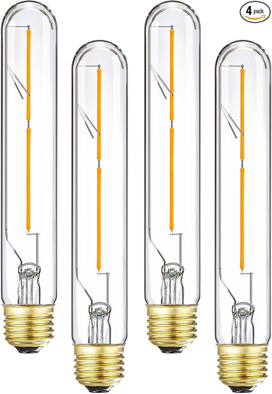Leools Vintage T9 LED Tube Light Bulbs 40W Equivalent, 2700K Warm White, 400 Lumens, Dimmable Edison Tubular Light Bulbs 4W, Clear Glass, LED Filament Bulb,E26 Standard,4 Pack