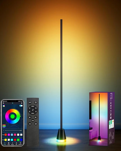 Corner Floor Lamp, Smart RGB LED Corner Lamp with App and Remote Control, 172 LED Light Beads and 16 Million Colors Changing Standing Lamps with Music Sync for Living Room, Bedroom, Gaming Room, Black