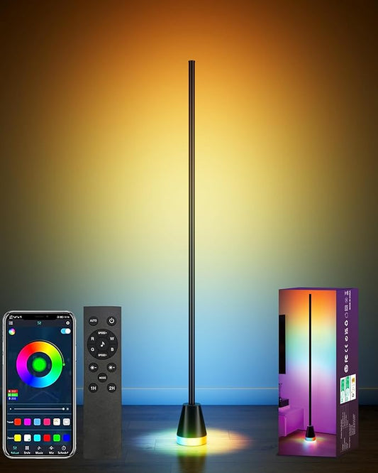 Corner Floor Lamp, Smart RGB LED Corner Lamp with App and Remote Control, 172 LED Light Beads and 16 Million Colors Changing Standing Lamps with Music Sync for Living Room, Bedroom, Gaming Room, Black